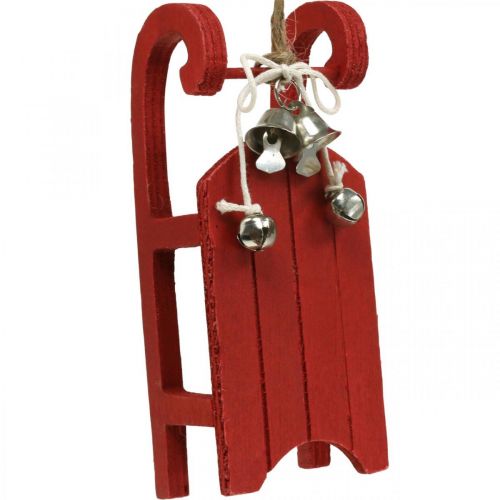 Floristik24 Luge déco bois rouge avec cordon grelot L13cm 4pcs