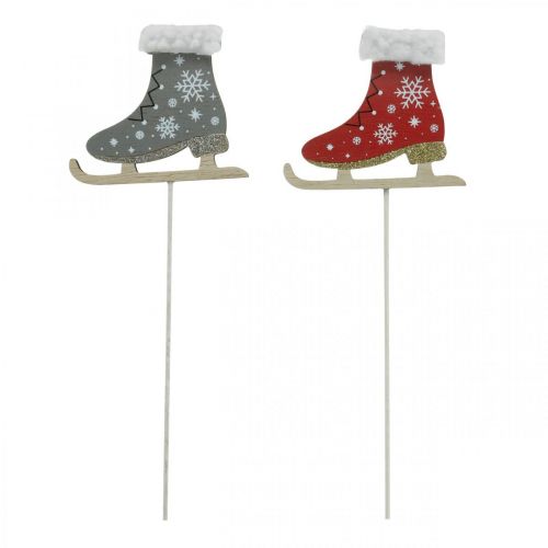Floristik24 Bouchon décoratif patins à glace, décoration de Noël, bouchons en bois gris, rouge L32cm 8 pièces