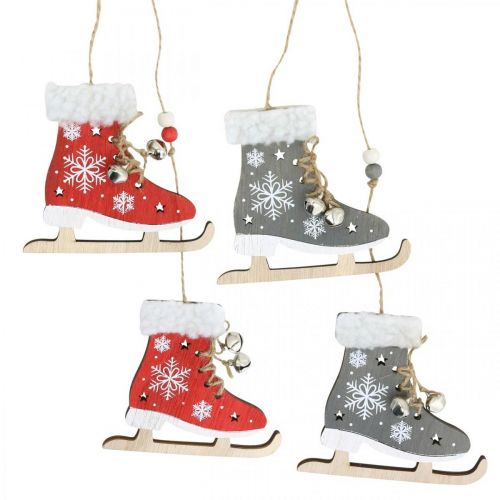 Paire de patins à glace à accrocher, décoration hiver, pendentif Noël, décoration en bois rouge/gris L50cm 4pcs