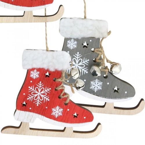 Article Paire de patins à glace à accrocher, décoration hiver, pendentif Noël, décoration en bois rouge/gris L50cm 4pcs