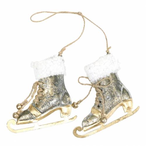 Floristik24 Patins à Glace Suspendus pour Sapin de Noël Doré, Blanc 11×10cm