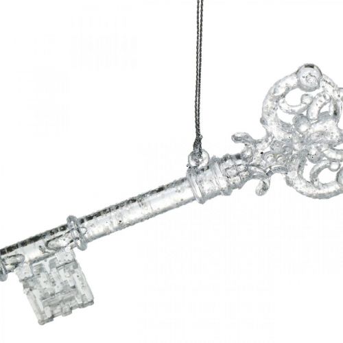 Floristik24 Clé de décoration de sapin de Noël, Avent, pendentif arbre à paillettes transparent / argent L14.5cm plastique 12pcs