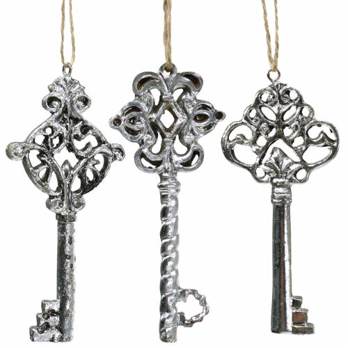 Clé décorative à suspendre argent antique 10cm 3pcs