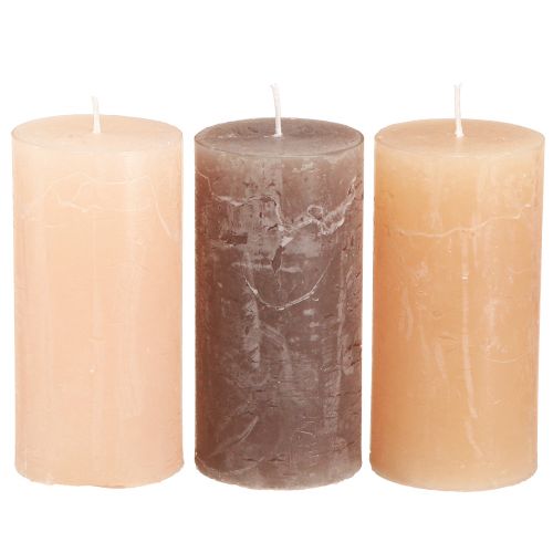 Floristik24 Bougies à pilier étroit en marron 3 couleurs 50x100mm 12 pcs