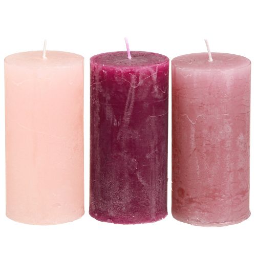 Article Bougies à pilier étroit Pink Berry 3 couleurs 50x100mm 12 pcs