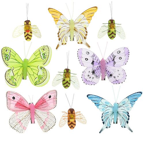 Papillon, abeille déco sur clip 4cm - 8cm 9pcs