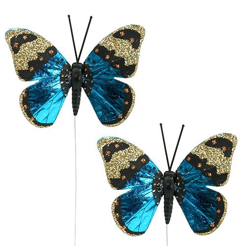 Floristik24 Papillon bleu 7,5cm brillant 4P