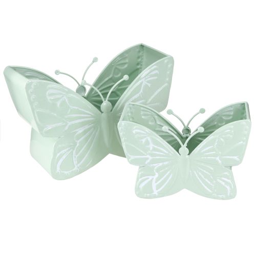 Article Pot de fleurs papillon en métal vert 22,5/30 cm, lot de 2