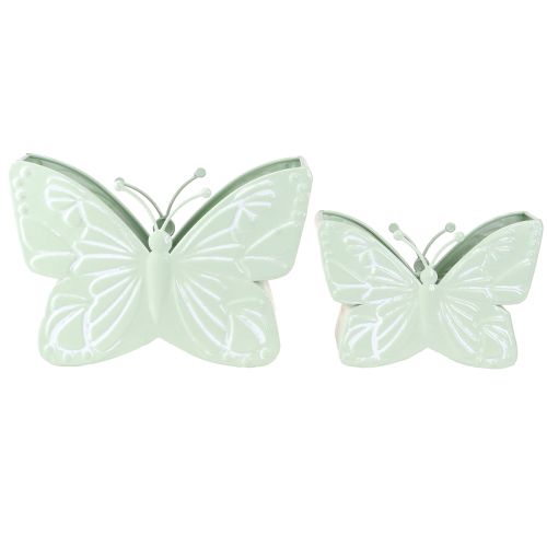 Article Pot de fleurs papillon en métal vert 22,5/30 cm, lot de 2