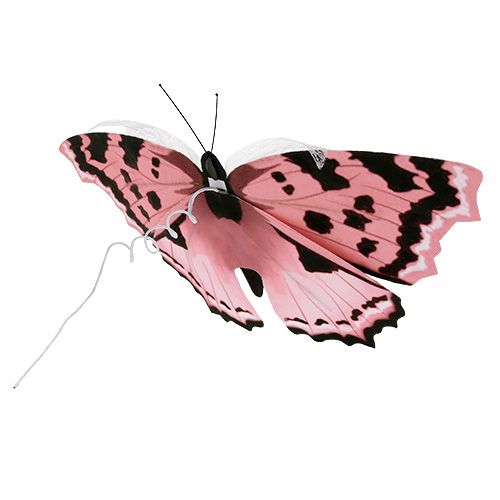 Floristik24 Papillon rose 20cm sur fil 2pcs