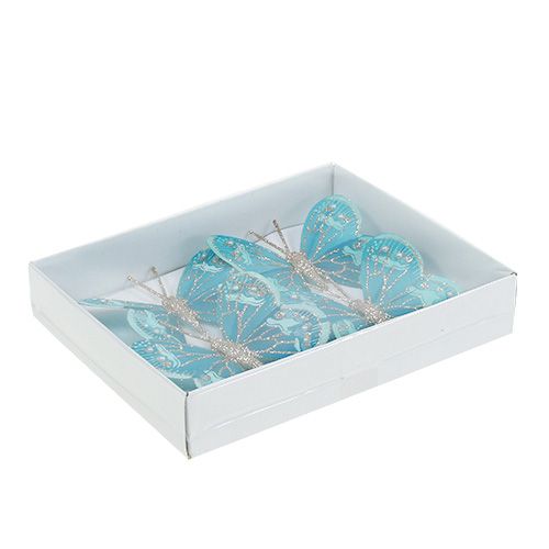 Floristik24 Papillons décoratifs turquoise avec paillettes 7cm 4pcs
