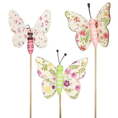 Floristik24 Papillon sur un bâton en bois 5,5cm - 7cm 18pcs