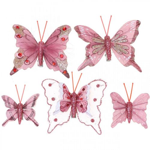 Papillons Magnétiques rose - papillons décoratifs artificiels 7 cm