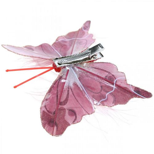 Floristik24 Papillons déco avec pince, papillons en plumes rose 4,5–8cm 10pcs