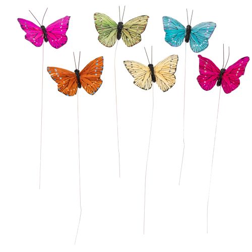 Article Papillons décoratifs sur fil de fer pour décoration de table colorée, 7 cm, lot de 12