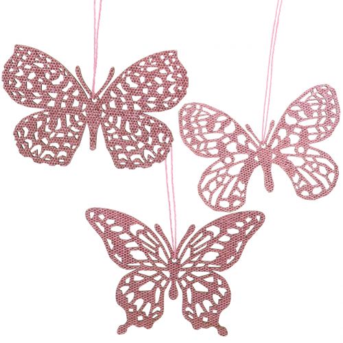 Attaches décoratives papillons fuchsia paillettes 10 cm 6 p.