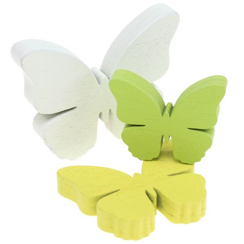 Floristik24 Papillon en bois blanc/jaune/vert 3cm - 5cm 48 pcs