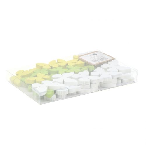 Floristik24 Papillon en bois blanc/jaune/vert 3cm - 5cm 48 pcs