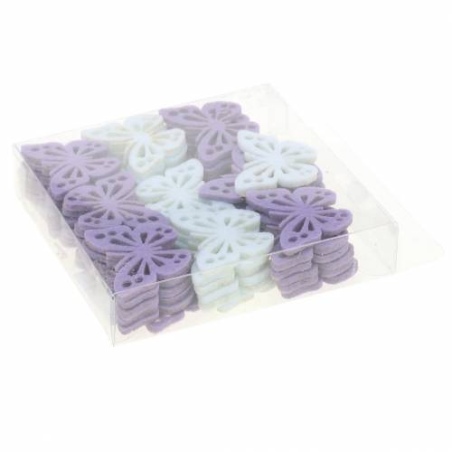 Floristik24 Décoration de table papillon en feutre violet blanc assorti 3,5x4,5cm 54 pièces