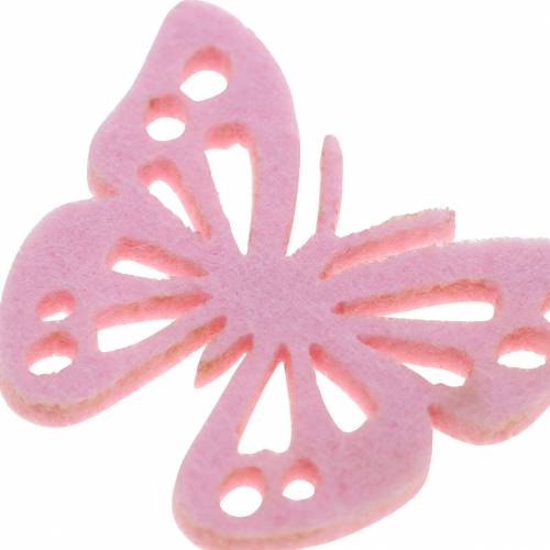 Article Papillon en feutre rose bonbon/blanc/rose 3,5x4,5cm 54 pcs