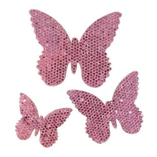 Article Décoration à contrôler Butterfly Pink-Glitter 5/4 / 3cm 24pcs