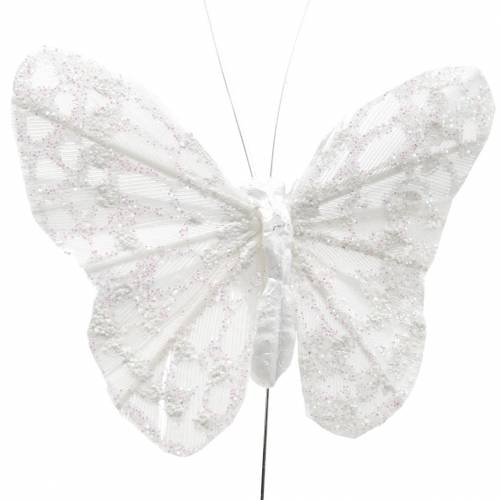 Floristik24 Papillon plume avec fil blanc, paillettes 5cm 24 pcs