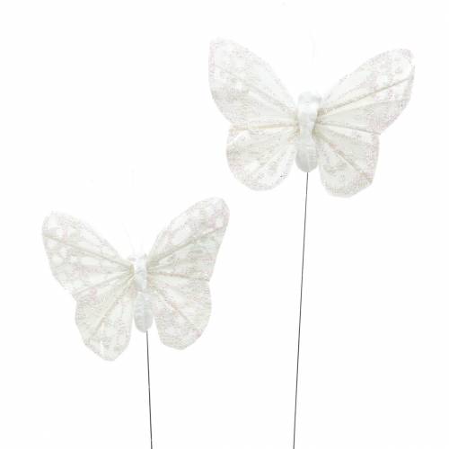 Floristik24 Papillon plume avec fil blanc, paillettes 5cm 24pcs