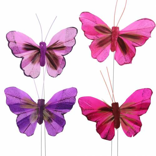 Floristik24 Papillon plume avec fil 7cm rose violet 24pcs