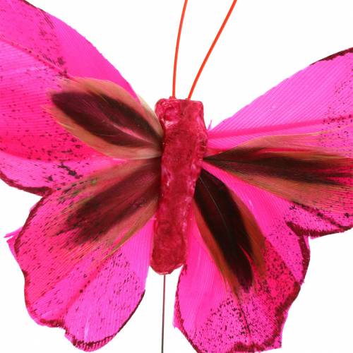 Papillon plume avec fil 7cm rose lilas 24pcs