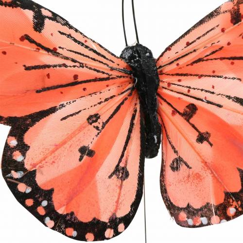 Floristik24 Plume papillon avec fil couleur saumon et violet 10cm 12 p