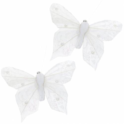 Floristik24 Plume papillon sur clip blanc 10 cm 12 pcs