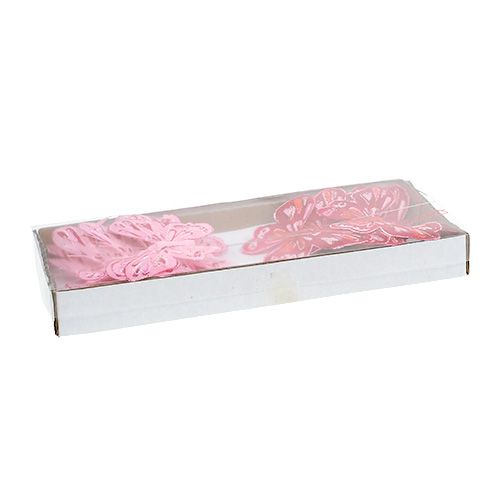 Floristik24 Papillon 9,5cm rose vif 12P