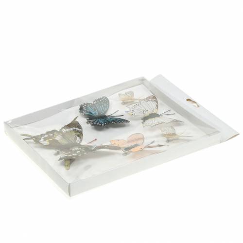Floristik24 Papillon déco avec clip métal nature assorti H4.9cm/5.8cm/7.4cm 6pcs