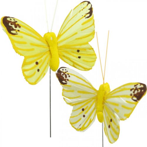 Article Papillons déco, bouchons fleuris, papillons printaniers sur fil jaune, orange 4×6.5cm 12pcs