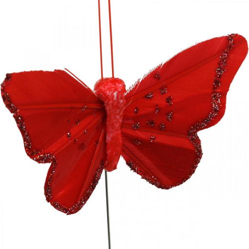 Article Printemps, papillons en plumes avec mica, papillon déco rouge, orange, rose, violet 4×6,5cm 24pcs