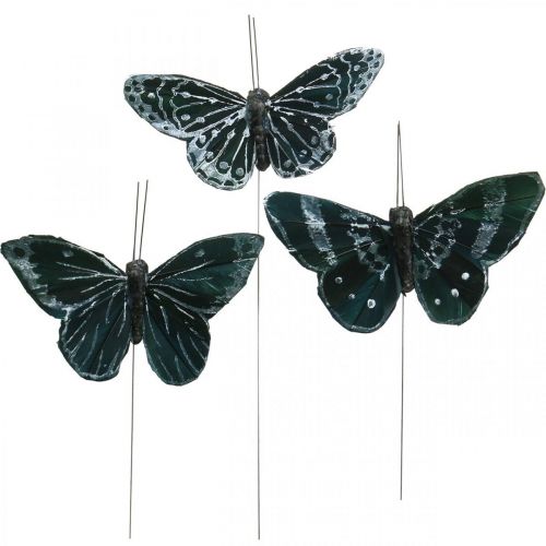 Floristik24 Papillons plumes noir et blanc, papillons sur fil, papillons de nuit artificiels 5.5×9cm 12pcs