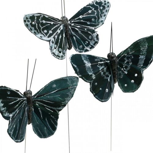 Floristik24 Papillons plumes noir et blanc, papillons sur fil, papillons de nuit artificiels 5.5×9cm 12pcs