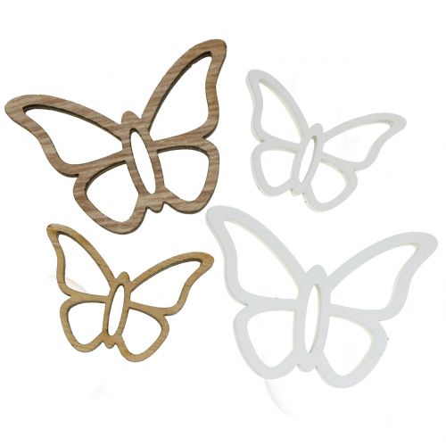 Floristik24 Papillon en bois blanc / nature 3cm - 4,5cm 48pcs