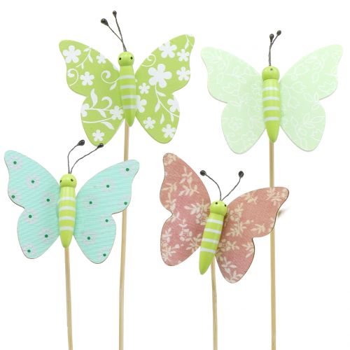 Broche fleur papillon bois 18cm 12pcs