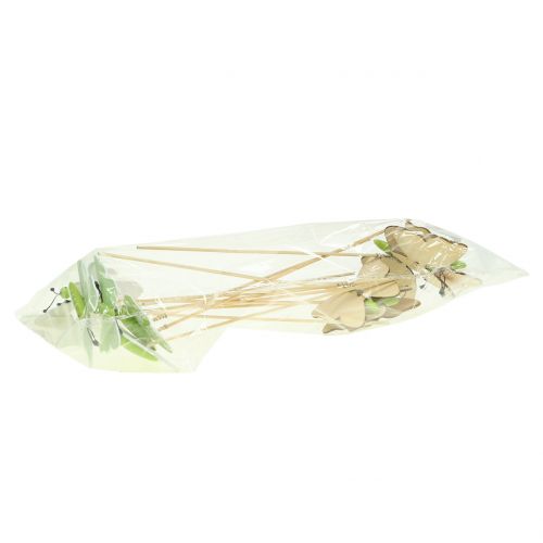 Broche fleur papillon bois 18cm 12pcs