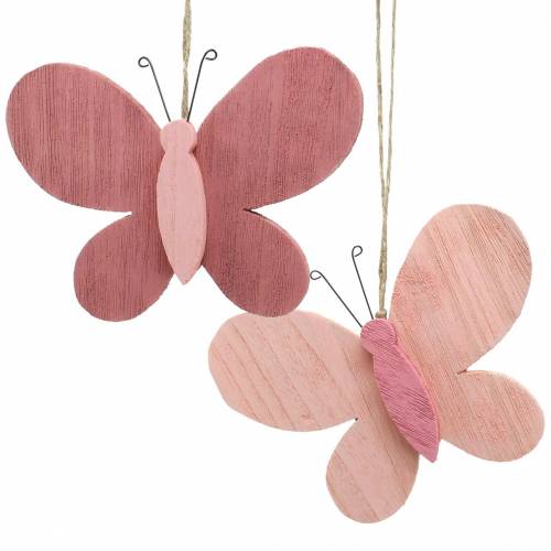 Floristik24 Papillon à suspendre bois rose 13cm x 22cm 2pcs