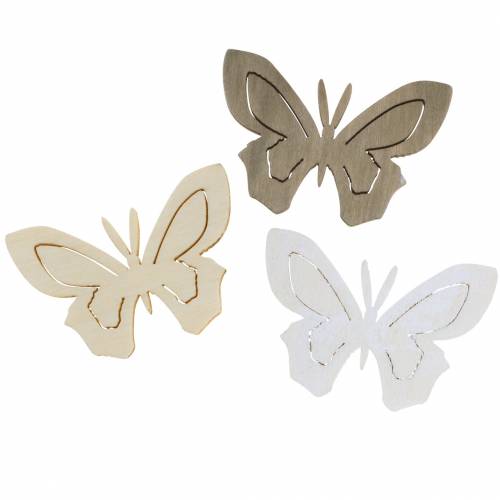 Floristik24 Papillon Bois Blanc, Crème, Marron Assorti 4cm 72 pcs Décoration de Table Printemps