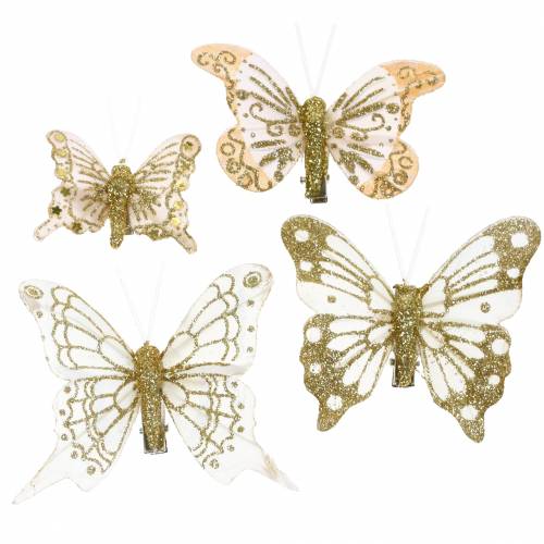 Plume papillon sur clip or paillettes 10pcs Plume papillon sur clip or paillettes 10pcs