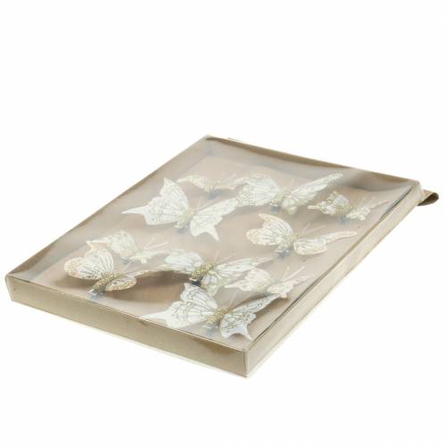 Plume papillon sur clip or paillettes 10pcs