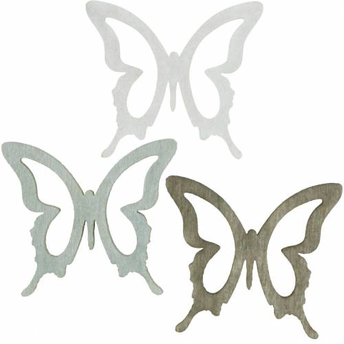 Papillon 4cm décoration à parsemer bois marron/gris clair/blanc 72p