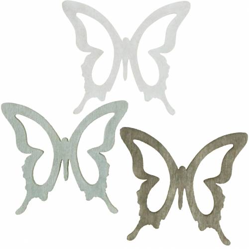Papillon 4cm décoration dispersée bois marron/gris clair/blanc 72 pcs