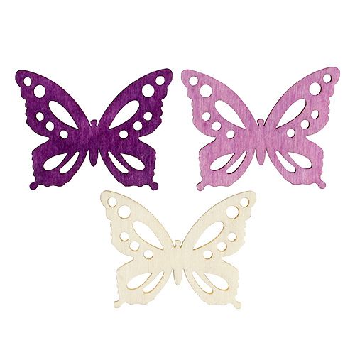 Floristik24 Papillons en bois 4cm violet, blanc 72 pcs