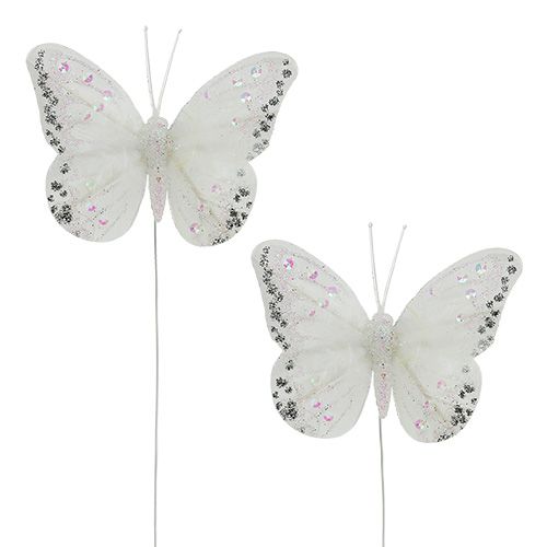 Floristik24 Papillons blanc 8cm avec du glitter 6P