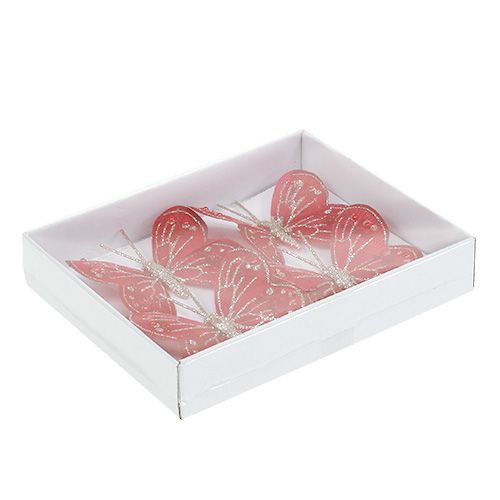 Floristik24 Papillon 7cm rouge, glitter 4P