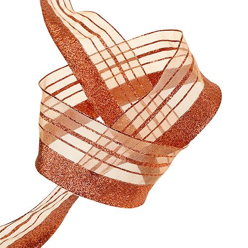 Floristik24 Cordon déco rayures lurex cuivre 40mm 20m